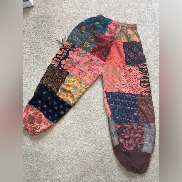 Boho festival hippie multicolor patchwork harem jogger pants size small - Picture 2 of 8